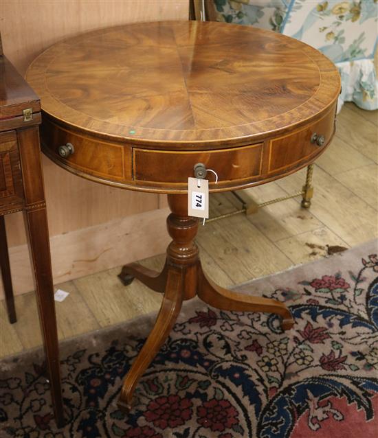 A Regency style inlaid mahogany drum top table W.61cm